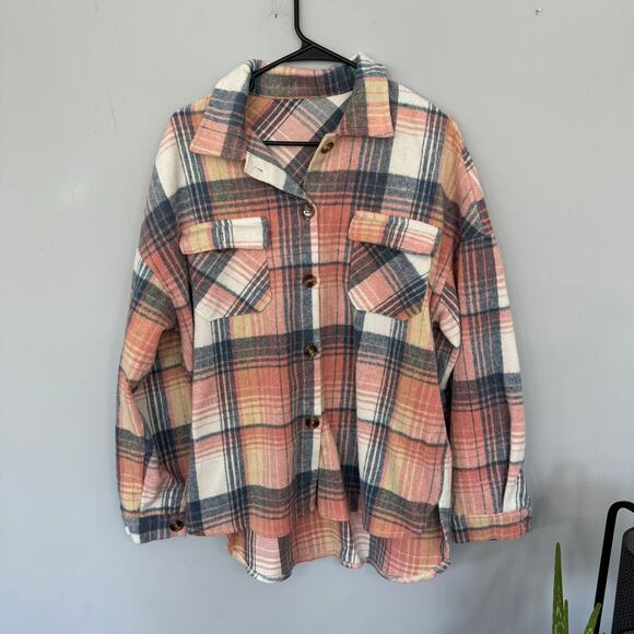 Unbranded Pink Plaid Button Down Shacket Shirt Jacket Size XL - Picture 1 of 6
